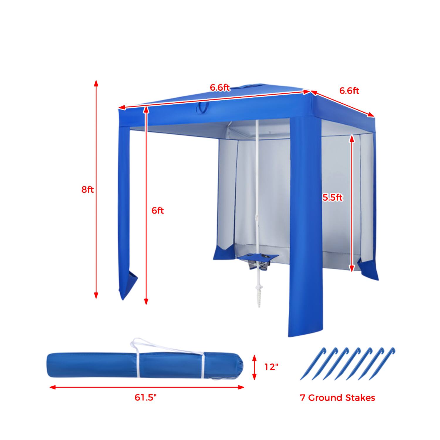 6.6ft 6.6ft 8ft 6ft 5.5ft 12" 61.5" 7 Ground Stakes