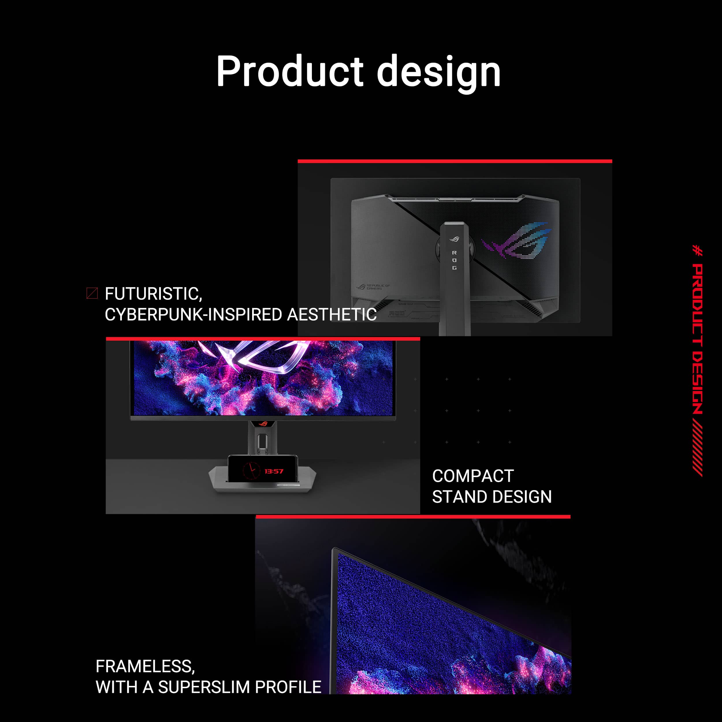 Product design | Futuristic, cyberpunk-inspired aesthetic + 157 02 compact stand design # Product design 1011111 frameless, with a super slim profile.