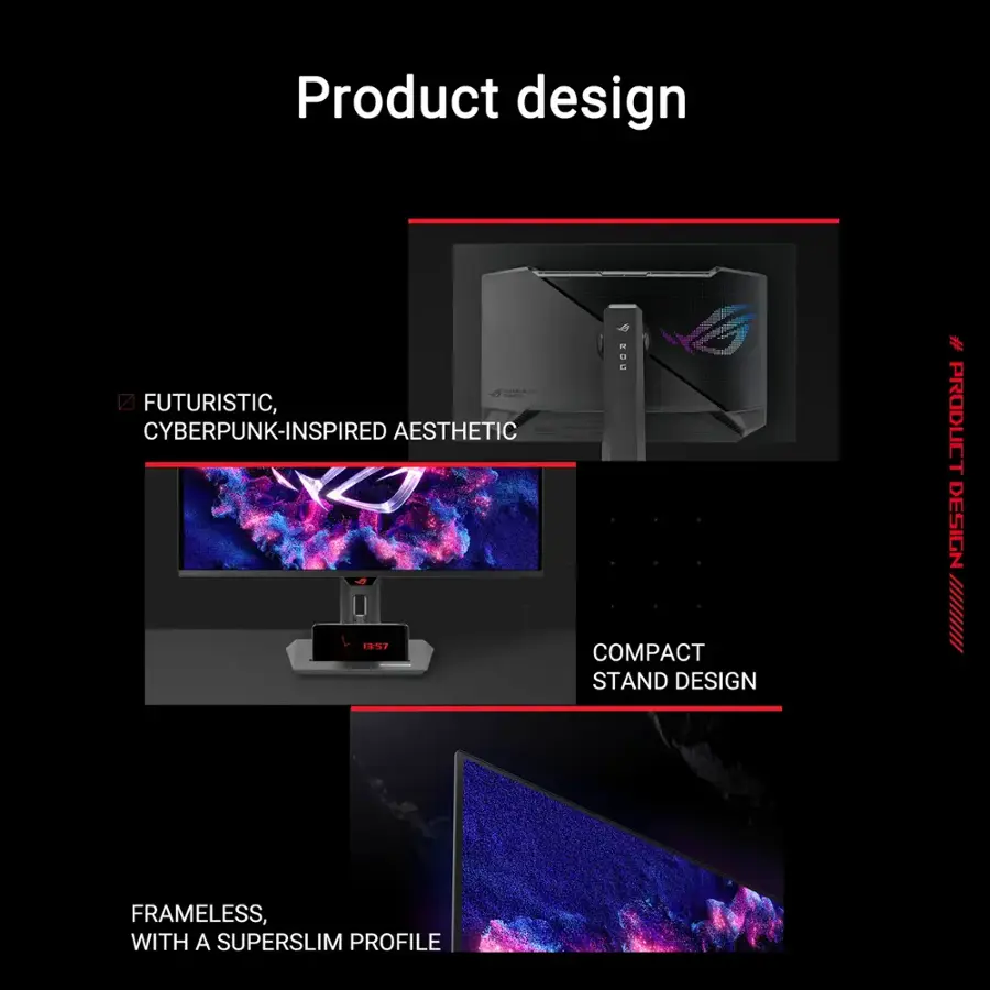 Product design | Futuristic, cyberpunk-inspired aesthetic + 157 02 compact stand design # Product design 1011111 frameless, with a super slim profile.