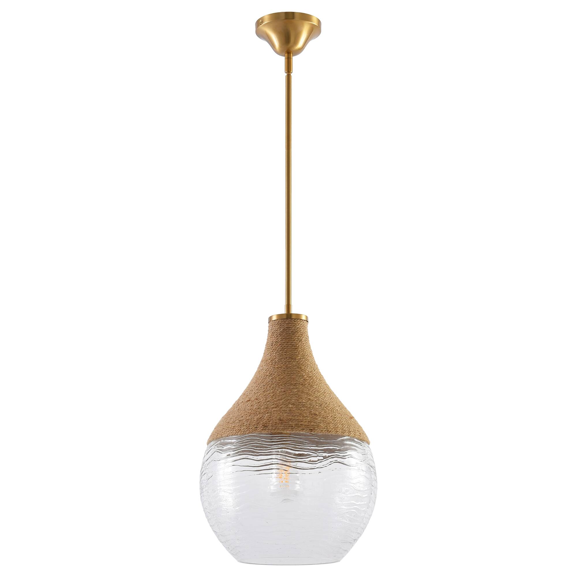 Alt View 6. Parrot Uncle - 1-Light Natural Modern Brass Hand-Woven Hemp Rope Hanging Lamp Pendant Light - Brass.