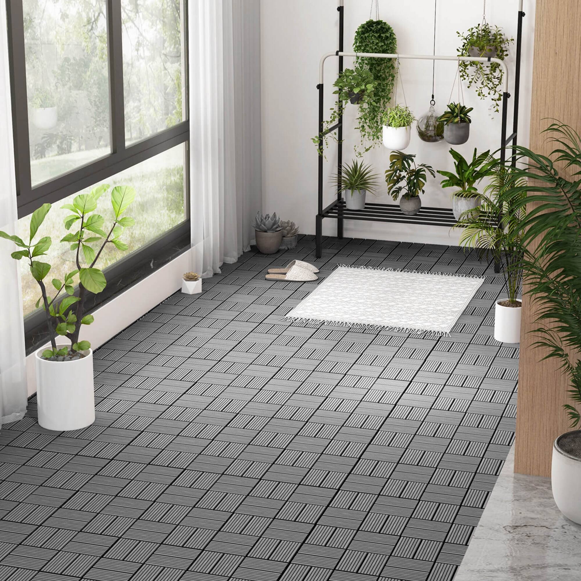 Alt View 4. Costway - Costway 36 PCS Interlocking Deck Tiles 12" x 12" Waterproof All Weather Flooring Covering - Grey.