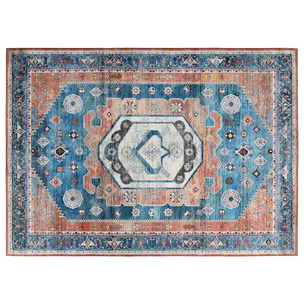 Front. Costway - Costway Area Rug 5' x 7' Distressed Vintage Home Carpet Living Room Bedroom Non-Shedding - Multicolor.