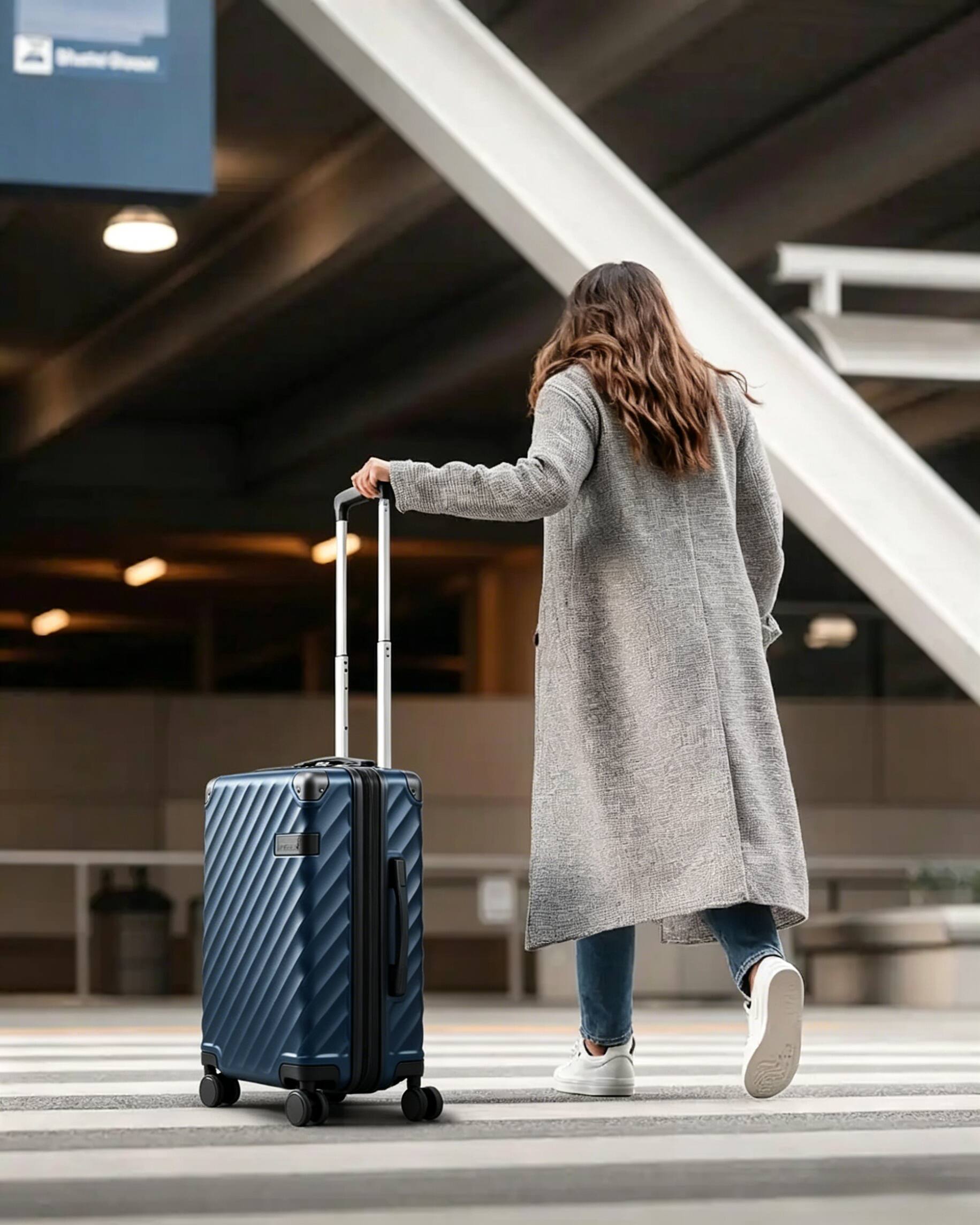 Angle. LUGGEX - LUGGEX 20 Inch Carry-On Luggage Airline Approved Expandable Polycarbonate Hard Shell Suitcase for Travelling - EX-Core - Navy.