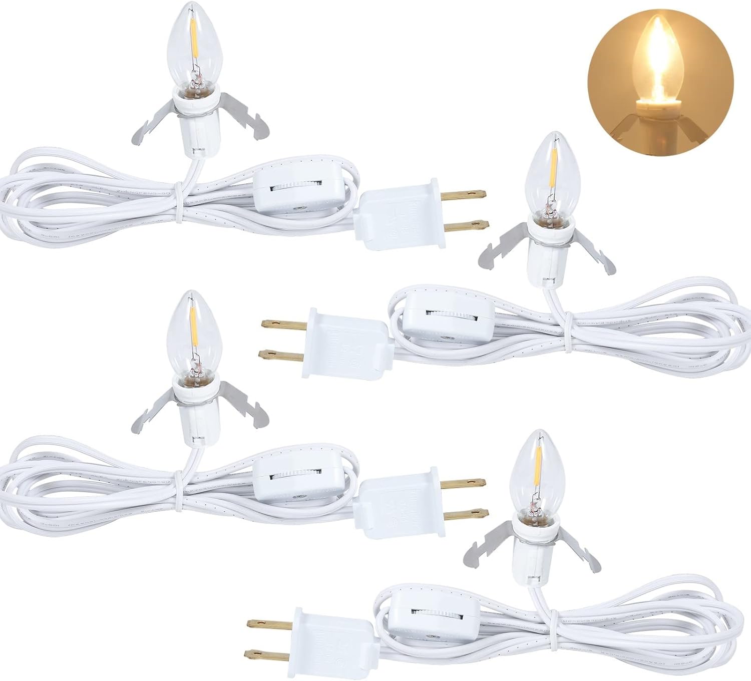 ACJPR 4 Pack C7 Accessory Light Cords, 6ft, Single LED, On/Off Switch ...