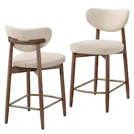 Songmics Home - Wooden Bar Stools Set of 2, Upholstered Counter Height Barstools with Solid Wood Legs, Ergonomic Backrest - Cappuccino