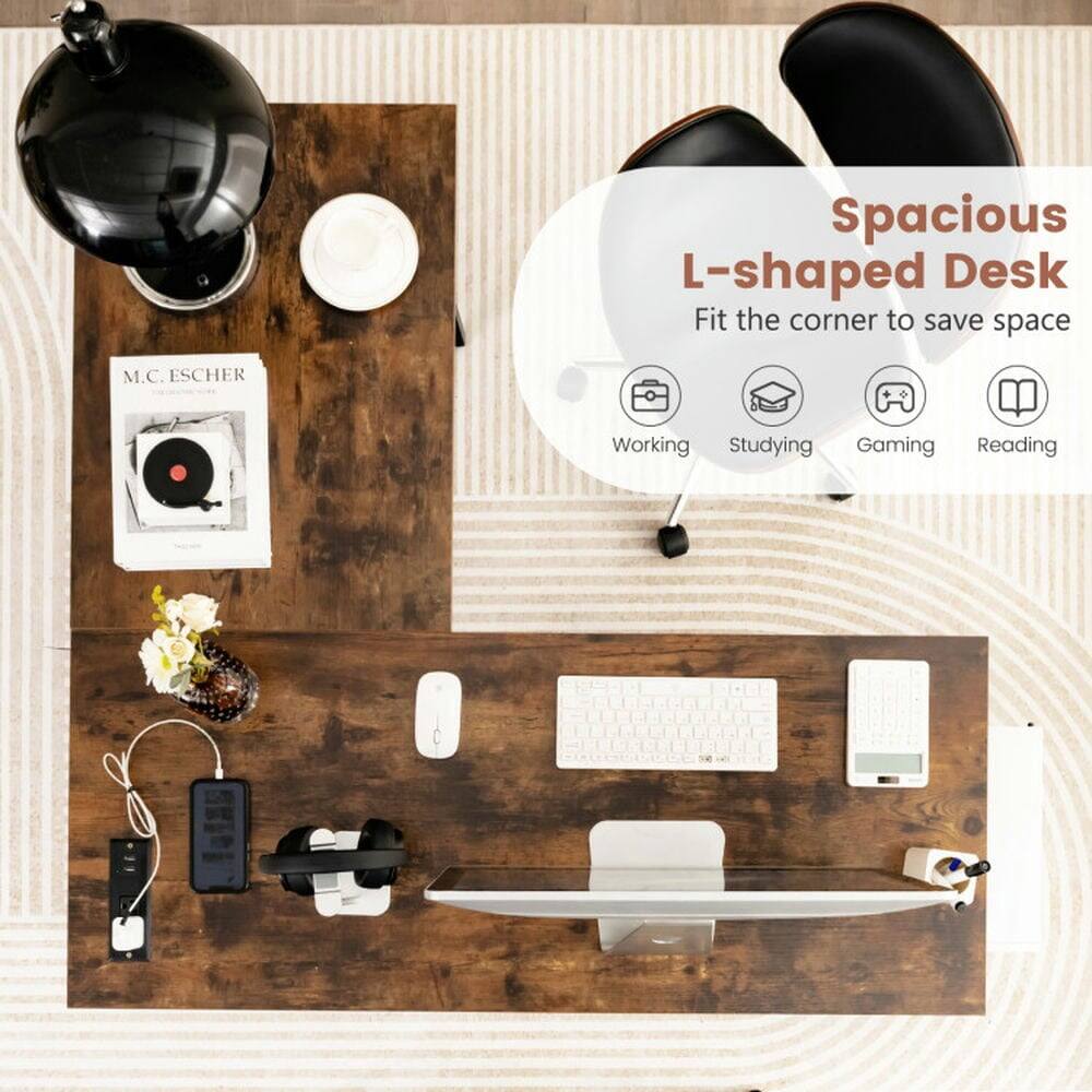 Spacious L-shaped Desk  
Fit the corner to save space  

M.C. ESCHER  

Working  
Studying  
Gaming  
Reading