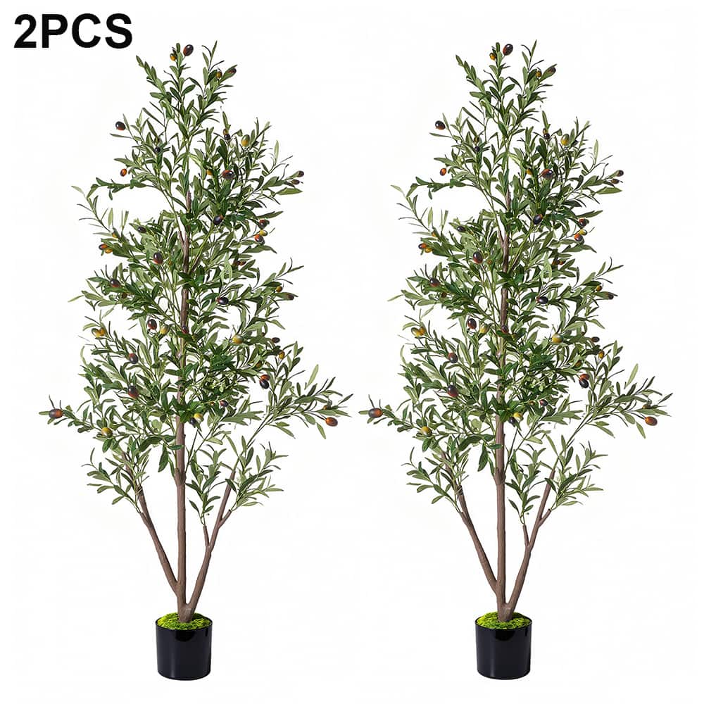 NOVAROOT - 2 Pack - 6FT Artificial Olive Trees Indoor Tall Faux Olive Tree with Lights Moss and Planter for Home Decor - Green