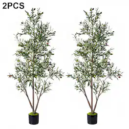 NOVAROOT - 2 Pack - 6FT Artificial Olive Trees Indoor Tall Faux Olive Tree with Lights Moss and Planter for Home Decor - Green