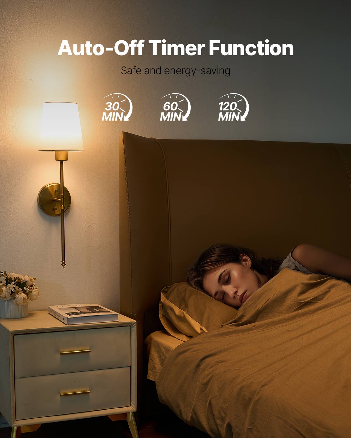 Auto-Off Timer Function  
Safe and energy-saving  
30 MIN  
60 MIN  
120 MIN