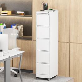 GOODSILO - 5-Drawer Vertical File Storage Cabinet with Locking System and Removable Wheels for Office Organization - White