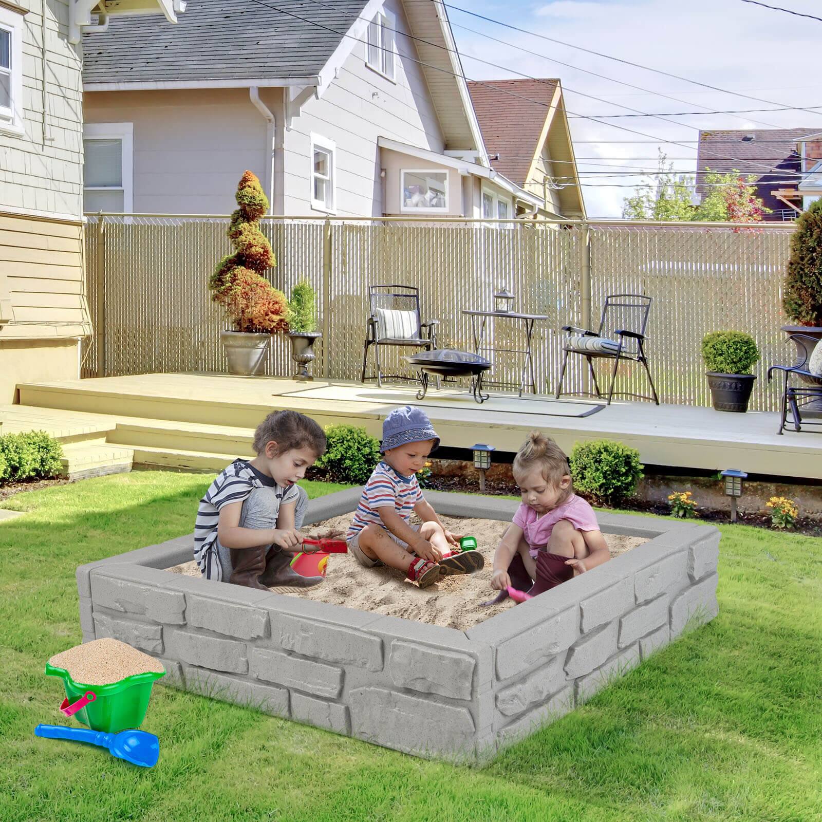 Alt View 3. Costway - Costway Kids Sandbox with Cover Bottom Liner Backyard Beach HDPE Sandpit for Outdoor Play - Gray.