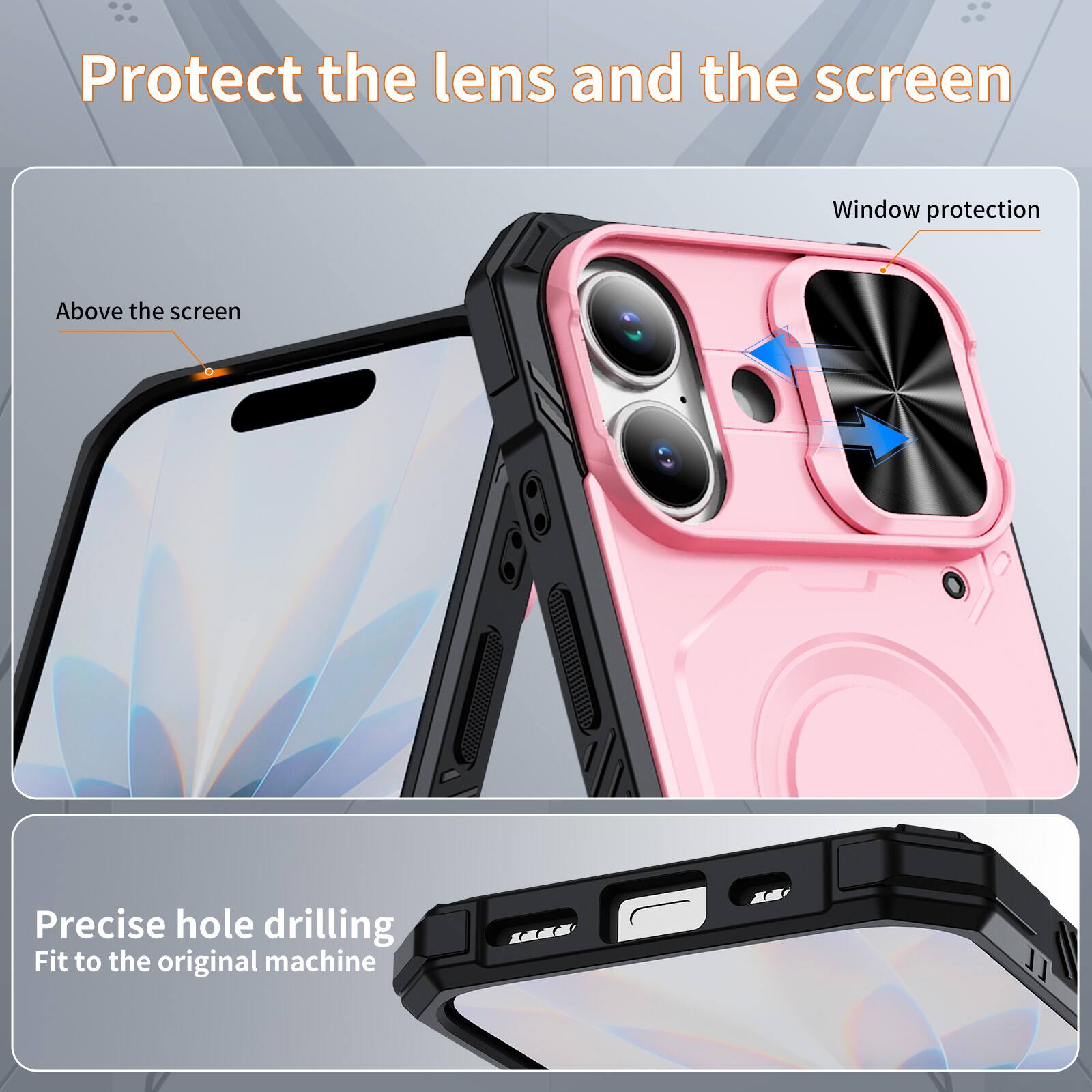 Protect the lens and the screen

Window protection

Above the screen

Precise hole drilling

Fit to the original machine
