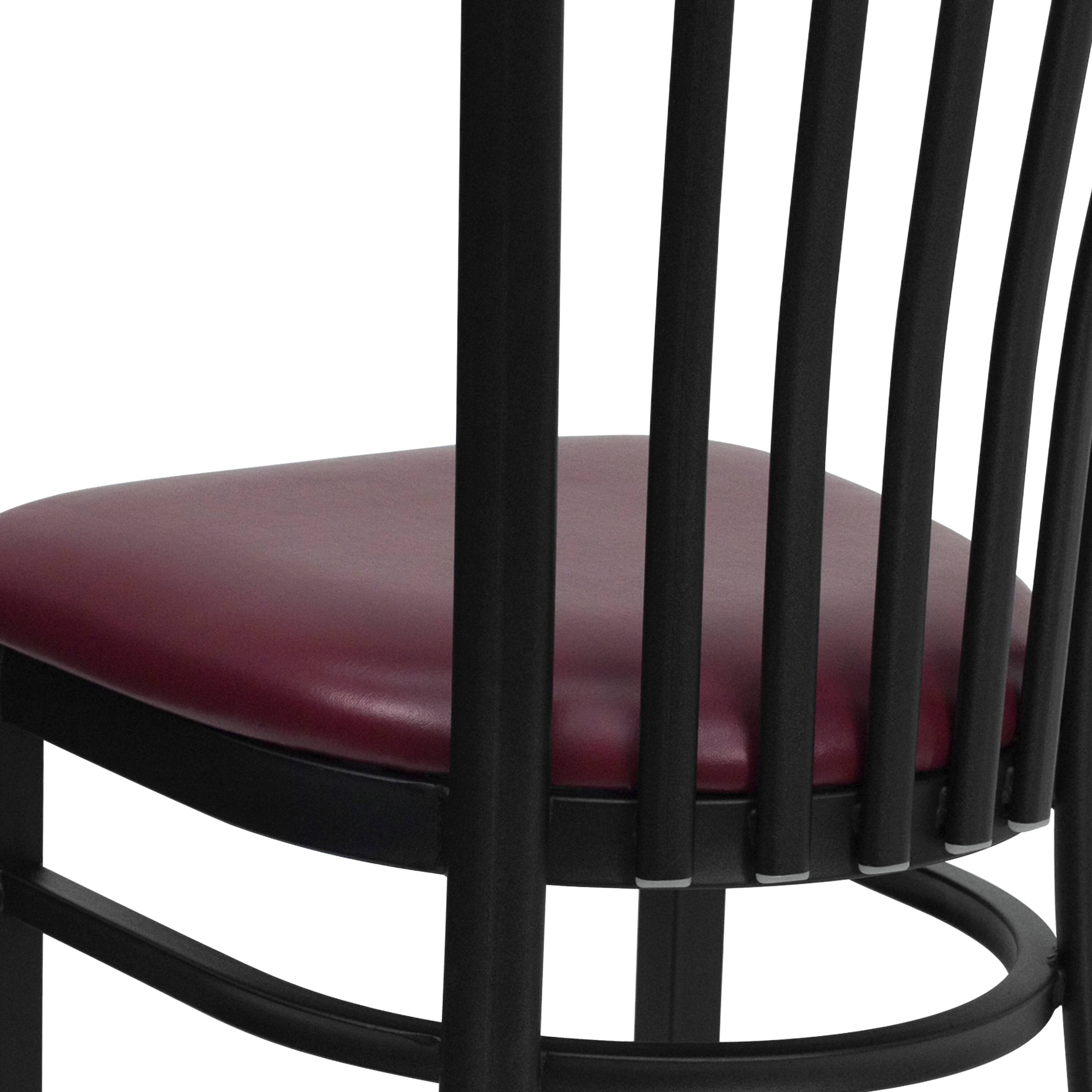 Alt View 9. Emma + Oliver - School House Back Metal Restaurant Dining Chair - Burgundy Vinyl Seat/Black Metal Frame.