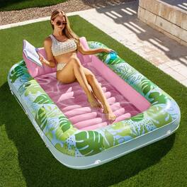 Joyfy - 70" Pool Floats Inflatable Pool Tanning Adults Floats Bed Tanning with Pillow Drink Holders for Adult Pool - Cyan Pink