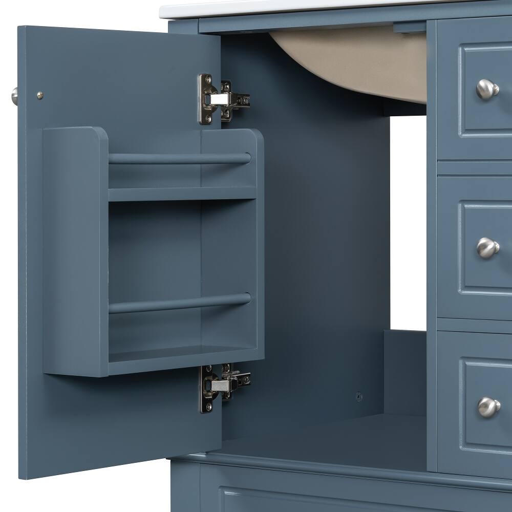 Left. Loheer - Loheer 24 inch bathroom vanity with sink Gray Blue Freestanding Vanity with Ceramic Top - Gray Blue.