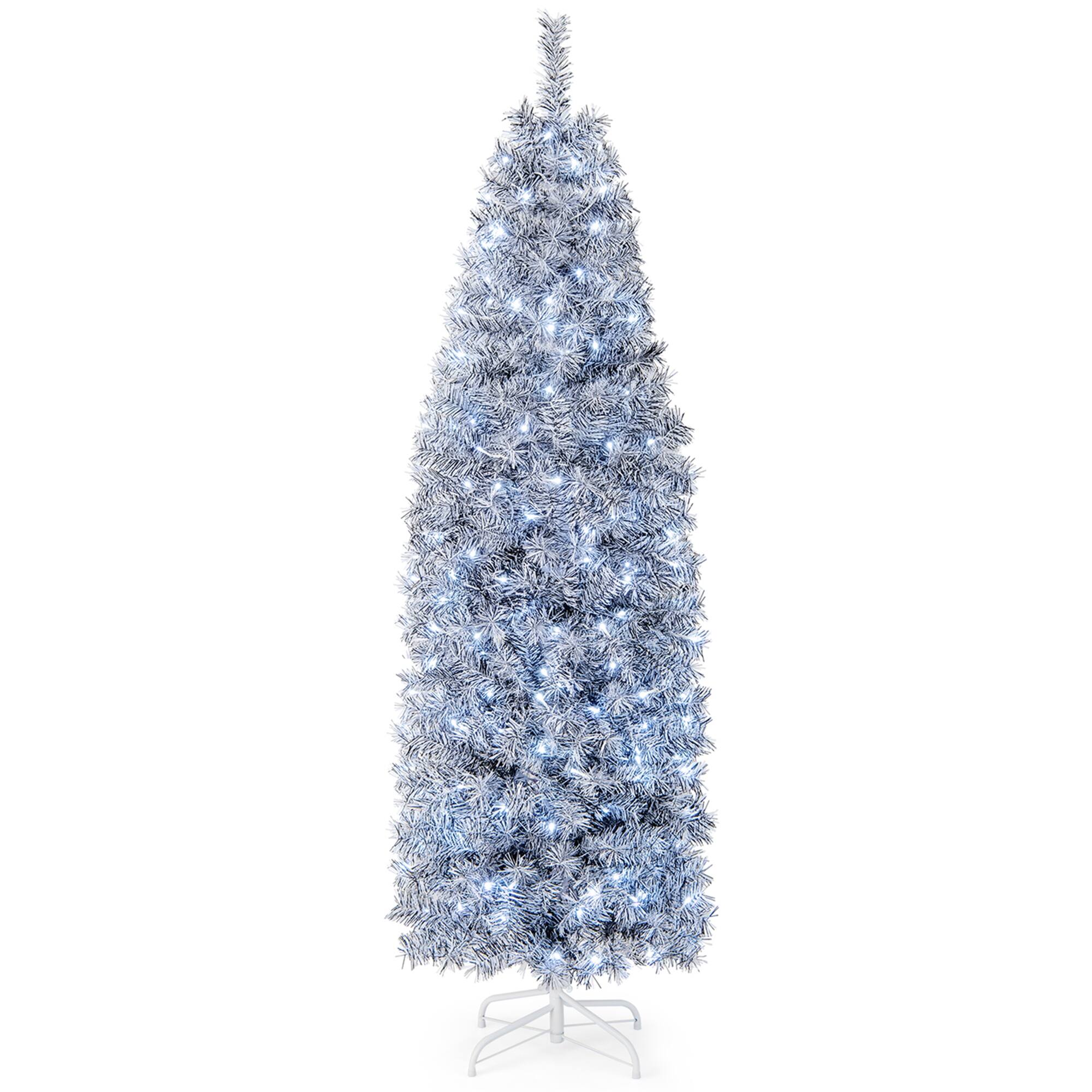 Alt View 18. Costway - 6 FT Pre-Lit Christmas Tree Hinged Slim Pencil with 250 LED Lights 475 Branch Tips - Whit/Black.