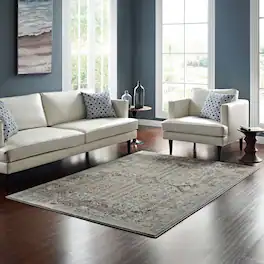 Modway - Enye Distressed Vintage Floral Lattice Area Rug - Brown and Silver Blue