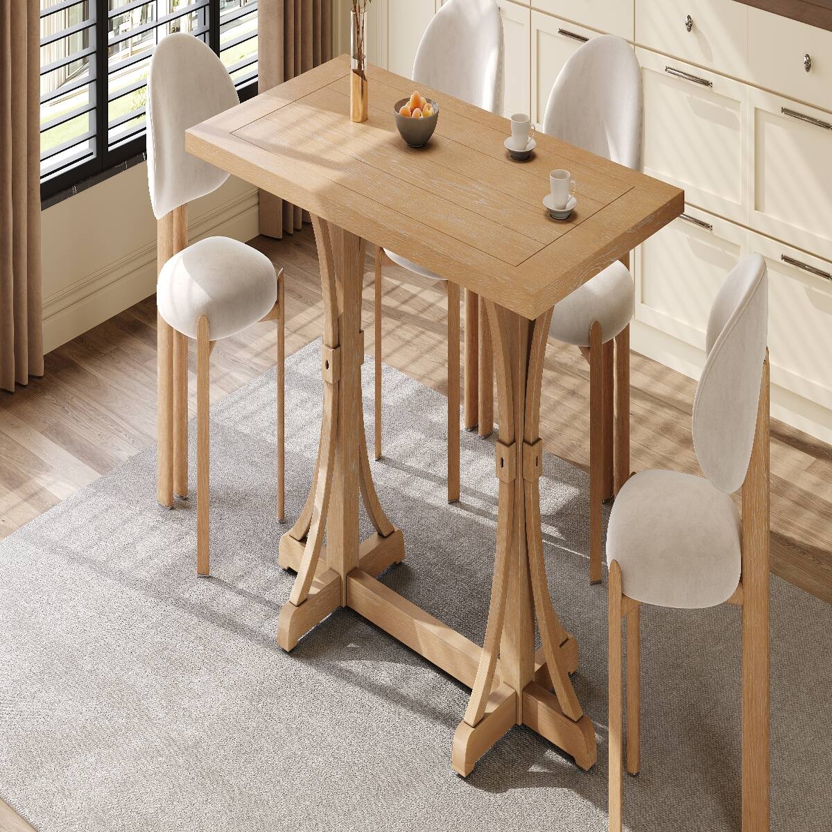 Alt View 10. Loheer - Loheer 60 inch dining table Rustic Farmhouse Dining Table for 6 with Trestle Base and Oak Finish - Natural Wood Wash.