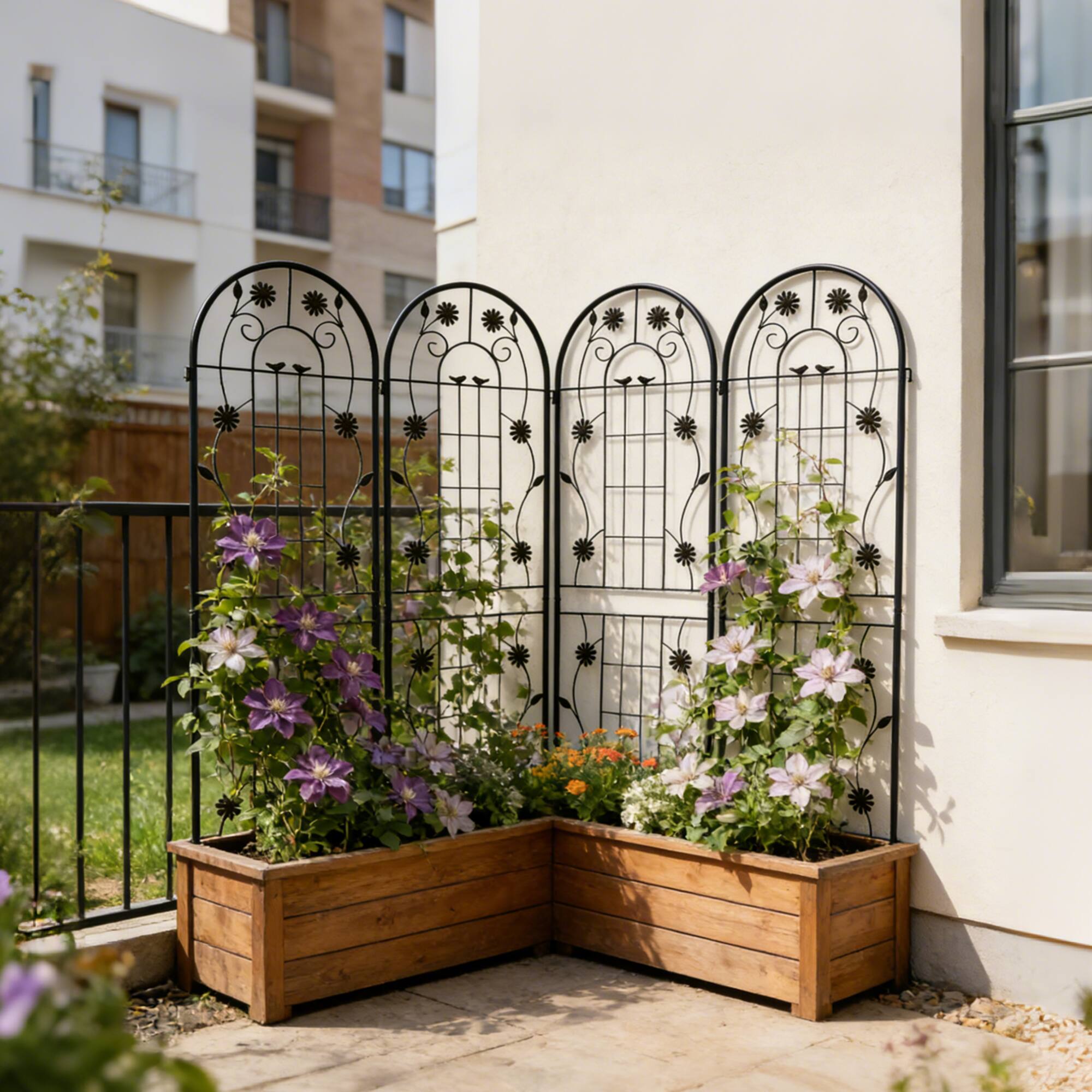 Alt View 1. Loheer - Rustproof Metal Garden Trellis Set 5.9 ft x 1.64 ft - 2 Panels - Black.