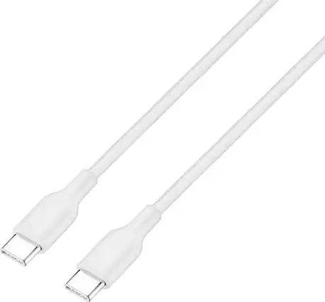 Front. Best Buy essentials™ - 4' USB-C to USB-C Braided Charge-and-Sync Cable - White.