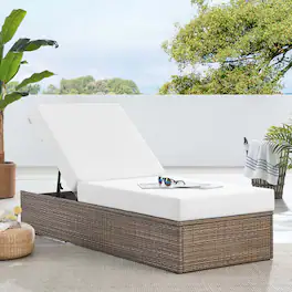 Convene Outdoor Patio Chaise Lounge Chair by Modway - Cappuccino White
