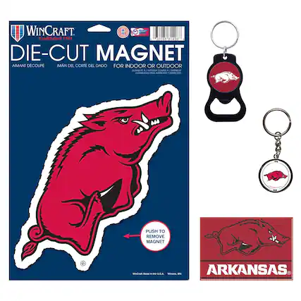 **WinCraft**
Established 1961
**DIE-CUT MAGNET**
AIMANT DÉCOUPÉ
IMAN DEL CORTE DEL DADO
FOR INDOOR OR OUTDOOR
DURABLE PAD
DURABLE PARA INTERIORES Y EXTERIORES
PUSH TO REMOVE MAGNET
WinCraft Made in the U.S.A.
Winona, IN
**ARKANSAS**