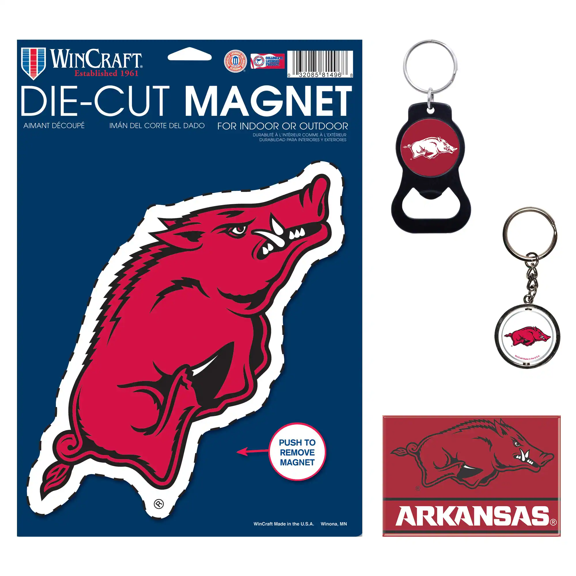 WinCraft - Arkansas Razorbacks 4-Pack Key Rings and Magnets Set - Multicolor