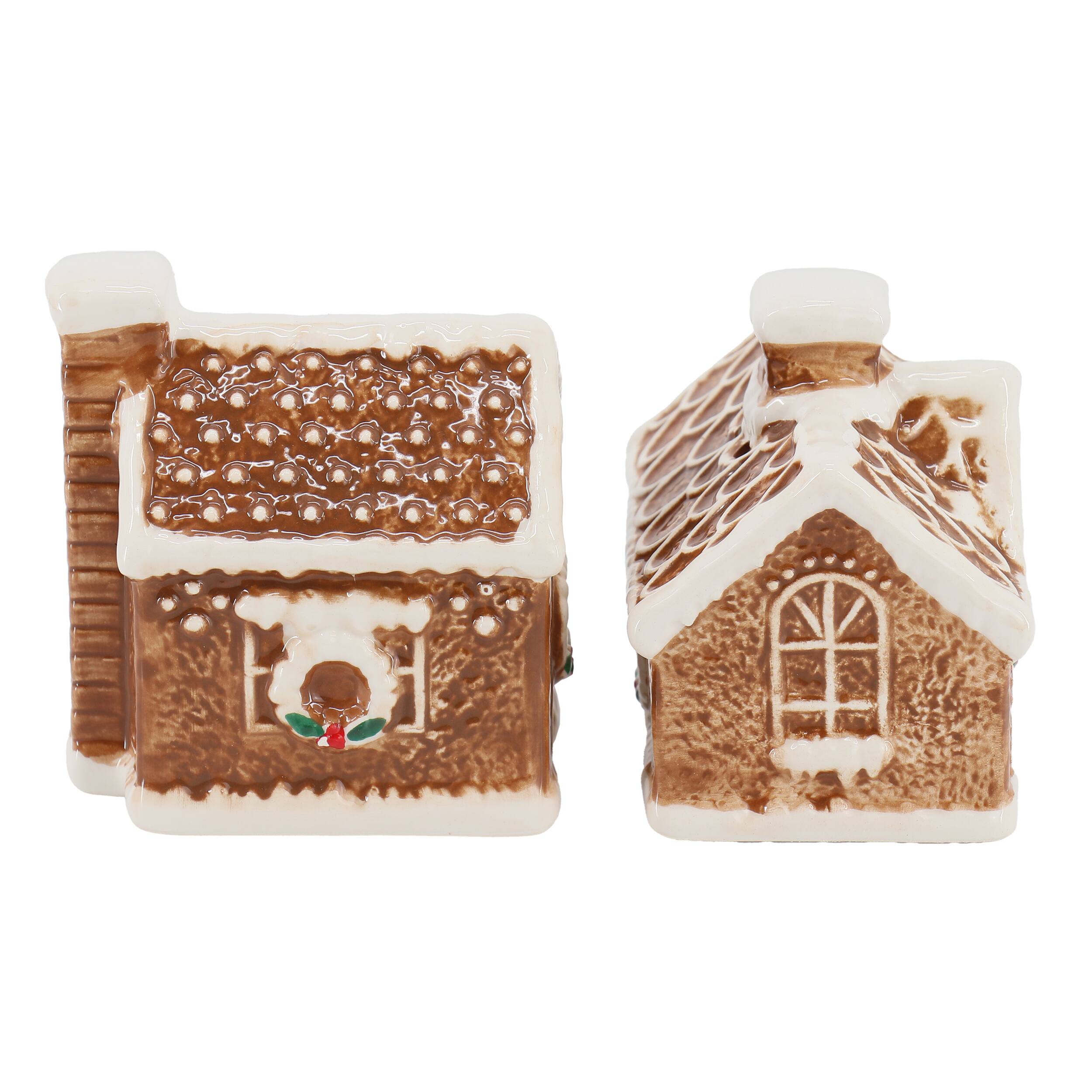 Alt View 2. Martha Stewart - Martha Stewart Ceramic Gingerbread House Salt and Pepper Shaker Set in Brown - Brown.
