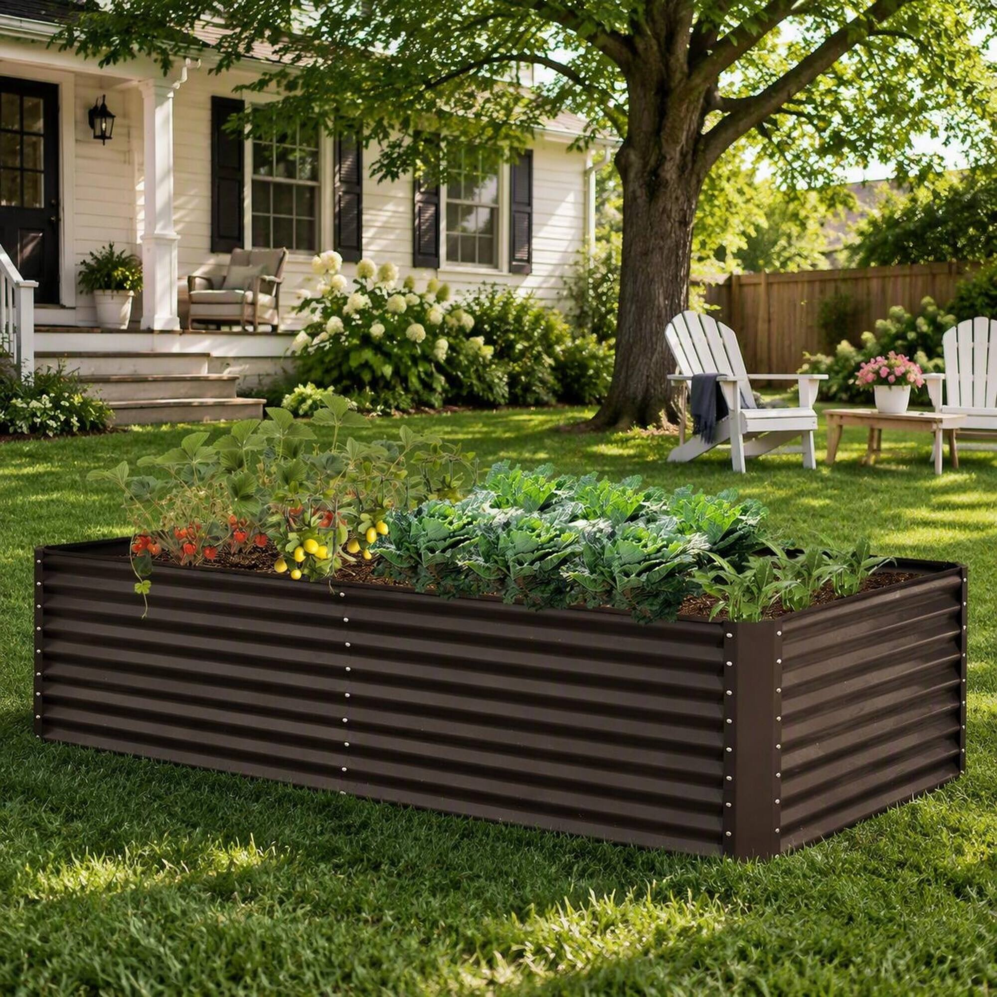 Alt View 1. RYHNUYNE - Galvanized Raised Garden Bed 8x4x2 ft Outdoor Metal Planter Box for Vegetables Flowers and Herbs with Open Base - Brown.