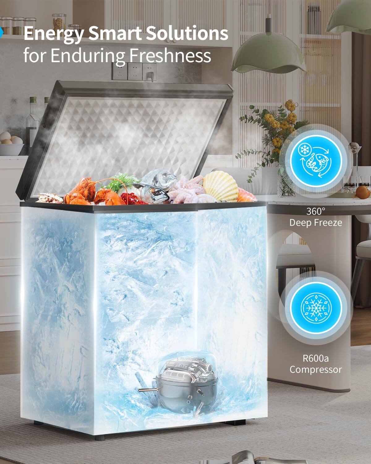 Alt View 3. Circus Cirle - 7.0 cu. ft. chest freezer with 7-level adjustable thermostat and removable storage basket (black) - BLACK.