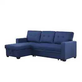 Devion Furniture - Polyester Fabric Reversible Sleeper Sectional Sofa-Blue - Blue