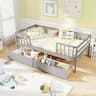 Gymax - Twin Size Kids Bed w/Storage 2 Pull-out Drawers Side Shelf for Children & Teens - Gray