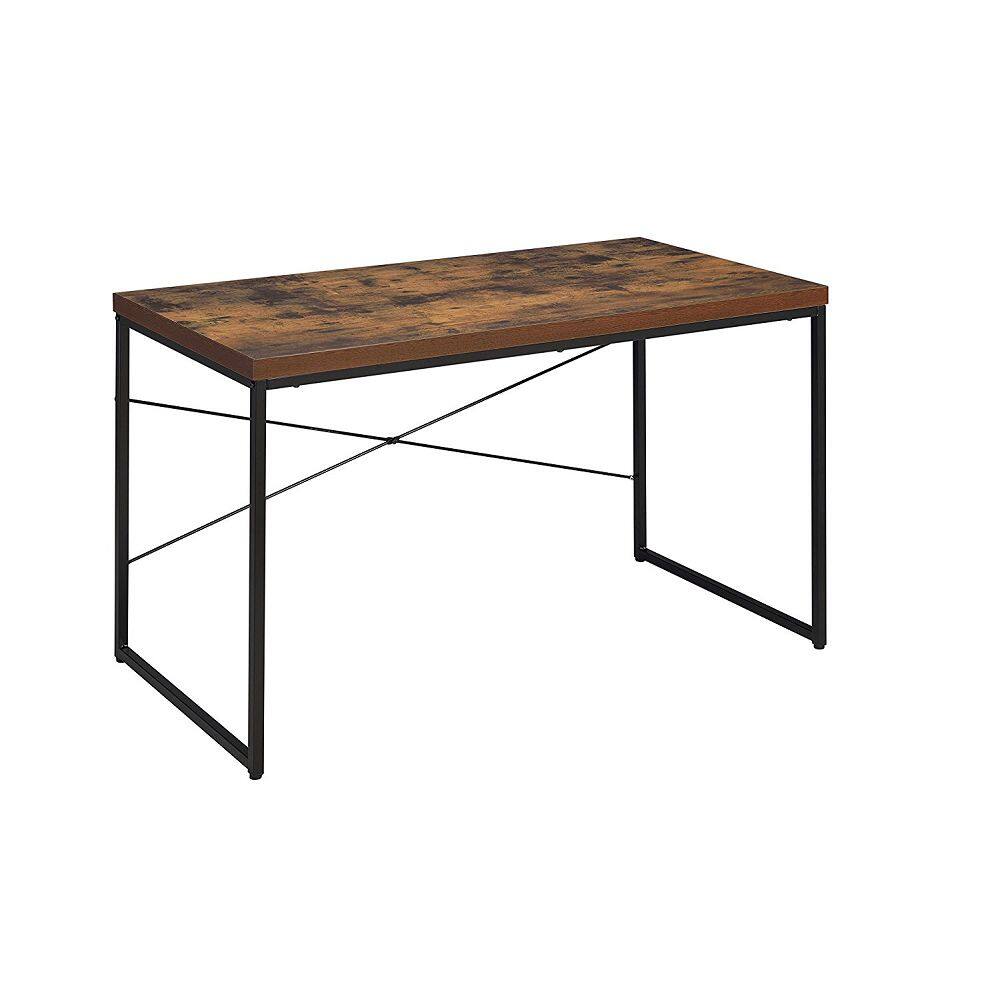 Angle. TinyHomie - Industrial Style 1pc Writing Desk Wooden Weathered Oak Finish Black Metal Frame Laptop Table Home Office Furniture - Black and Oak.