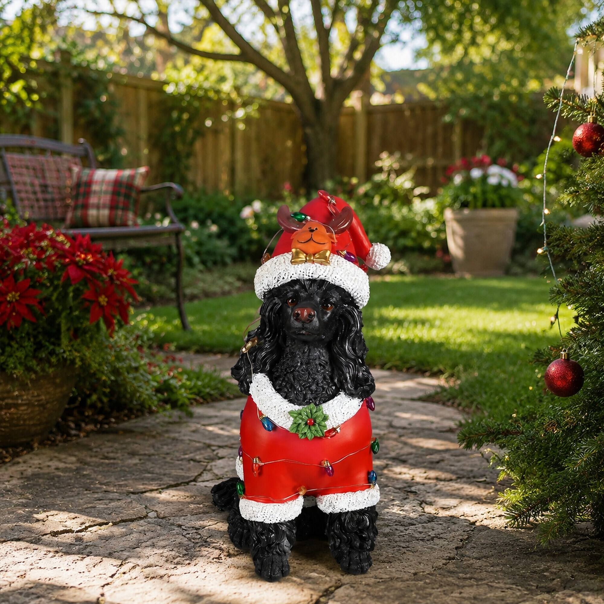 Alt View 2. RYHNUYNE - Holiday Black Poodle Statue with Red Santa Outfit and Reindeer Hat for Christmas Mantel Table Decor - Black.