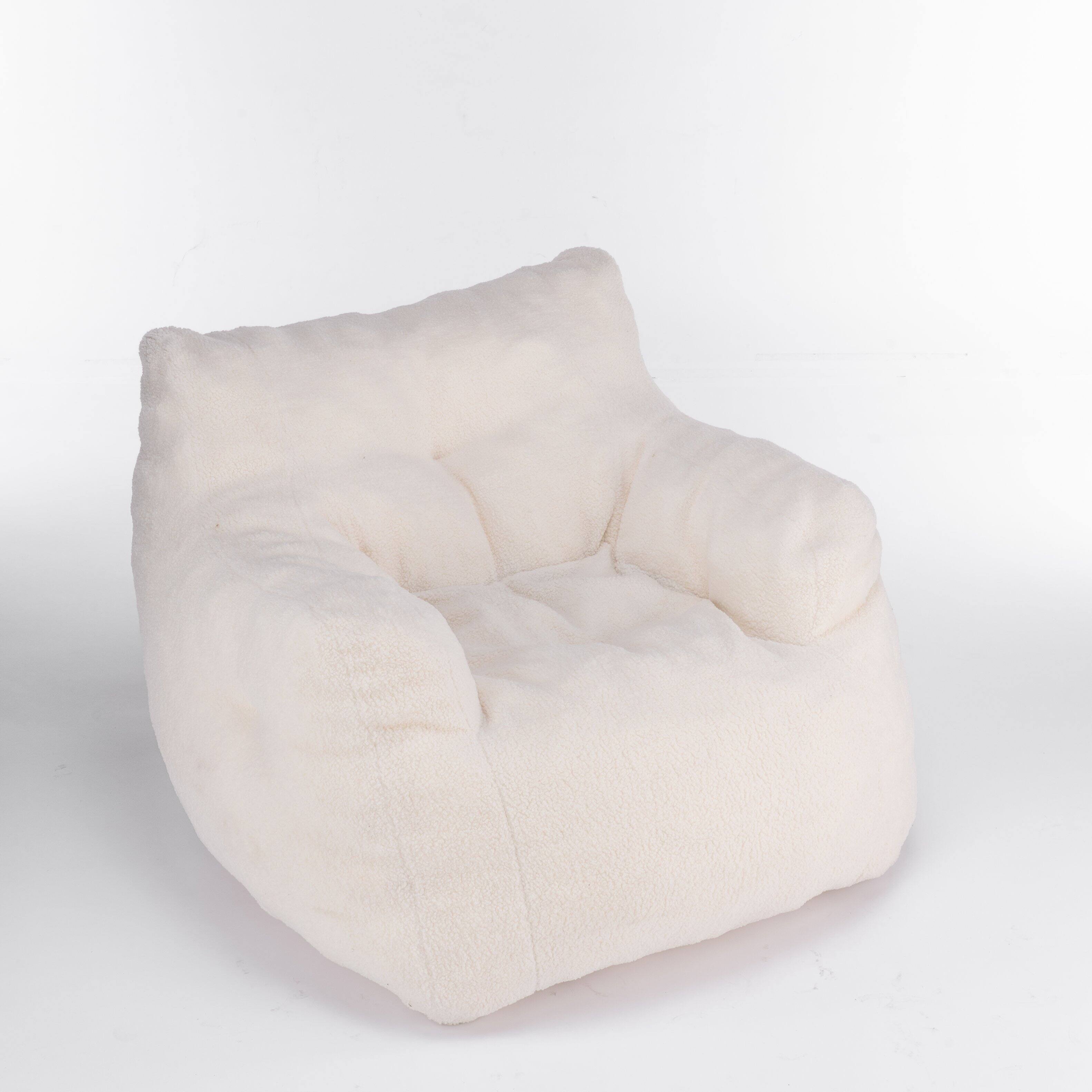 Angle. GOODSILO - Luxury Plush Bean Bag Chair with Ergonomic Support - Soft Teddy Fabric and Memory Foam Filling for Ultimate Comfort - Ivory.