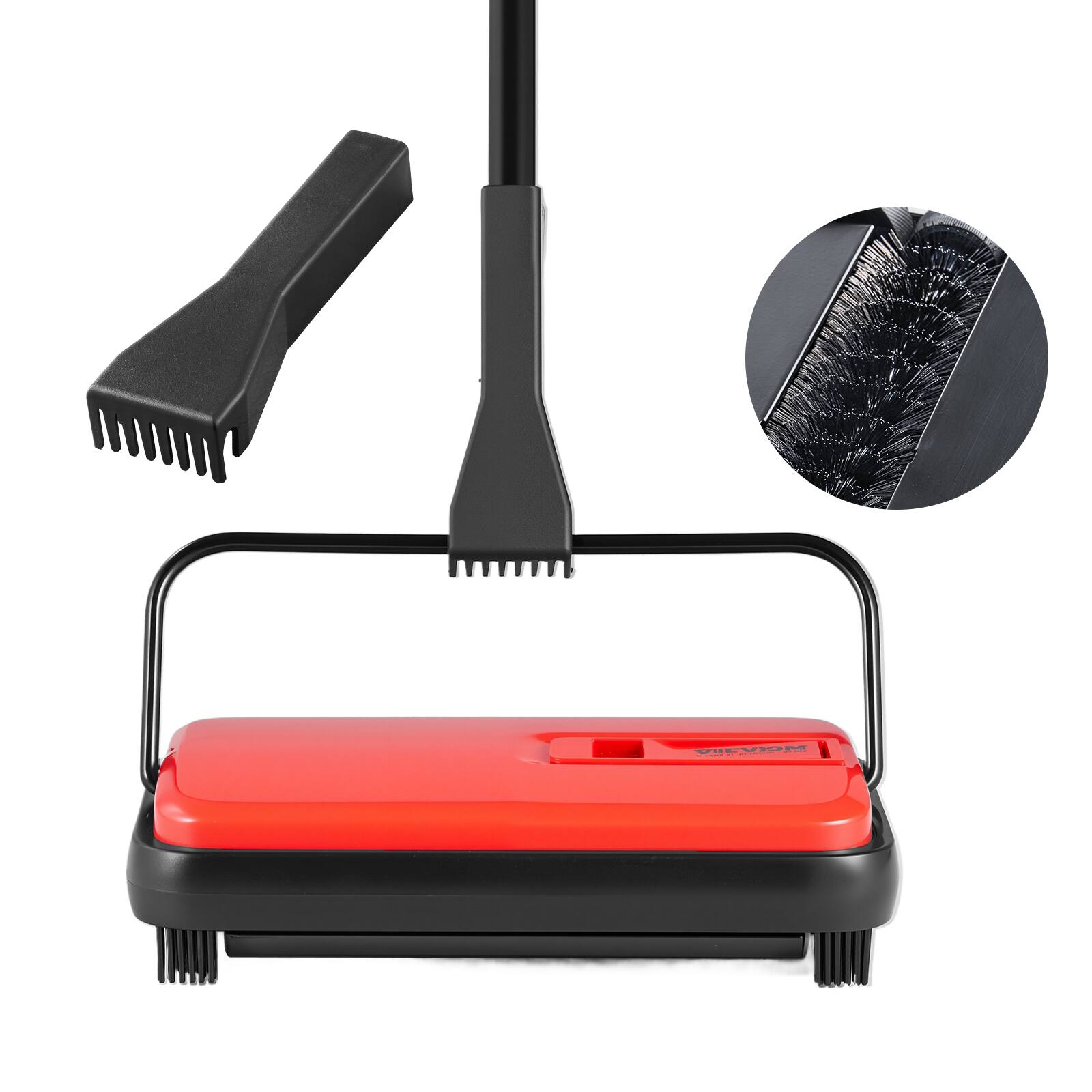 Alt View 5. VEVOR - Carpet Sweeper Manual, Floor Sweeper with 300 ml Dustbin Capacity Easy to Empty, 6.7 inch Cleaning Width - Red.