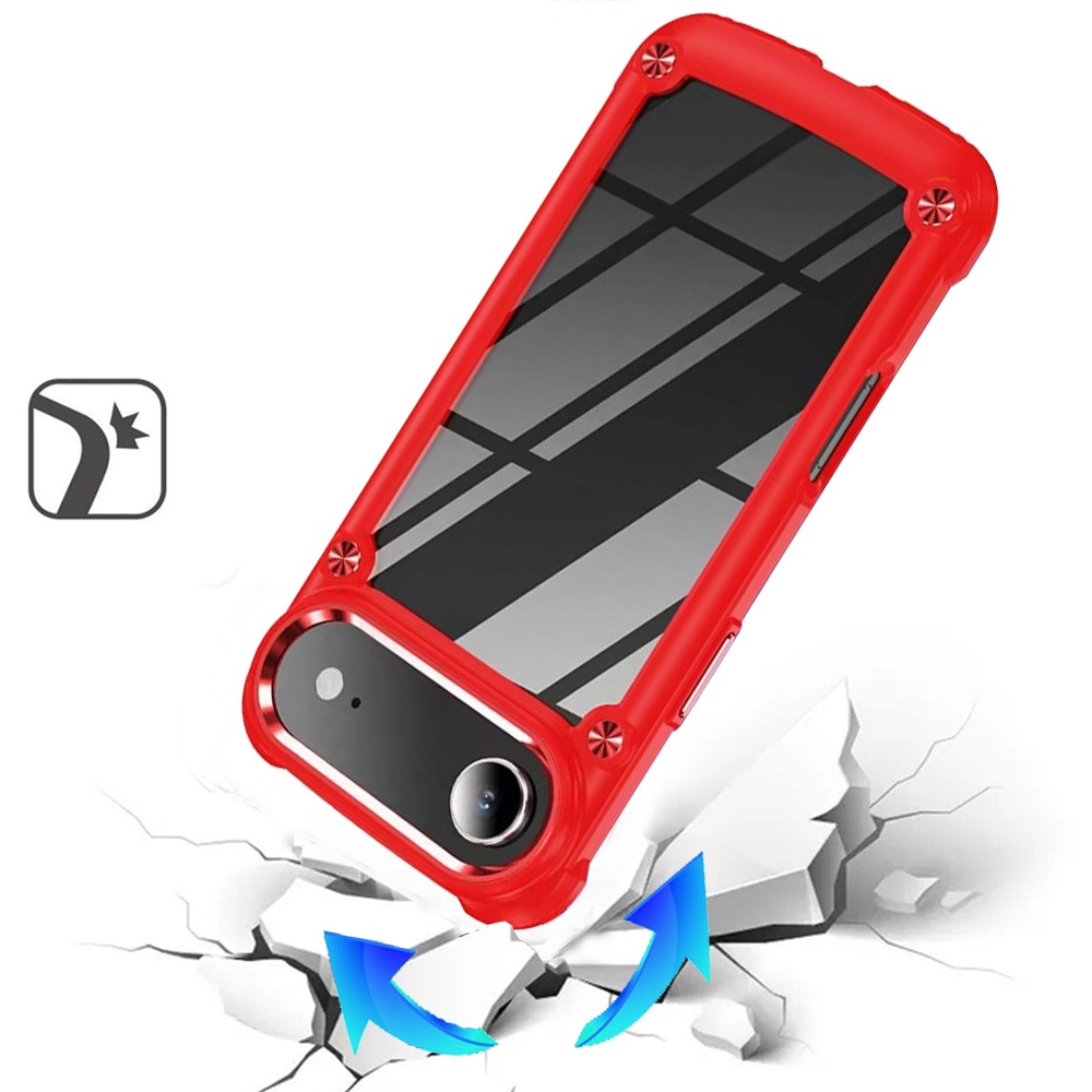 Left. Kitcheniva - Raised Camera Lip Metal Buttons Phone Case With Tempered Glass For iPhone Air Black - Black.