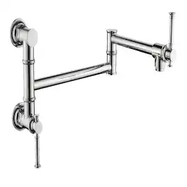 Ropilly - Wall Mounted Pot Filler Faucet, Brass Folding Kitchen Pot Filler with Double Handles - Chrome