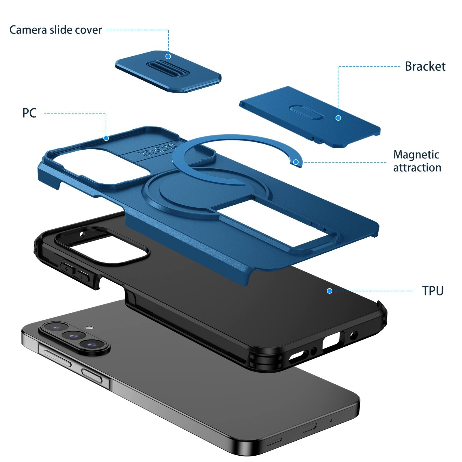 Camera slide cover  
Bracket  
PC  
Magnetic attraction  
TPU