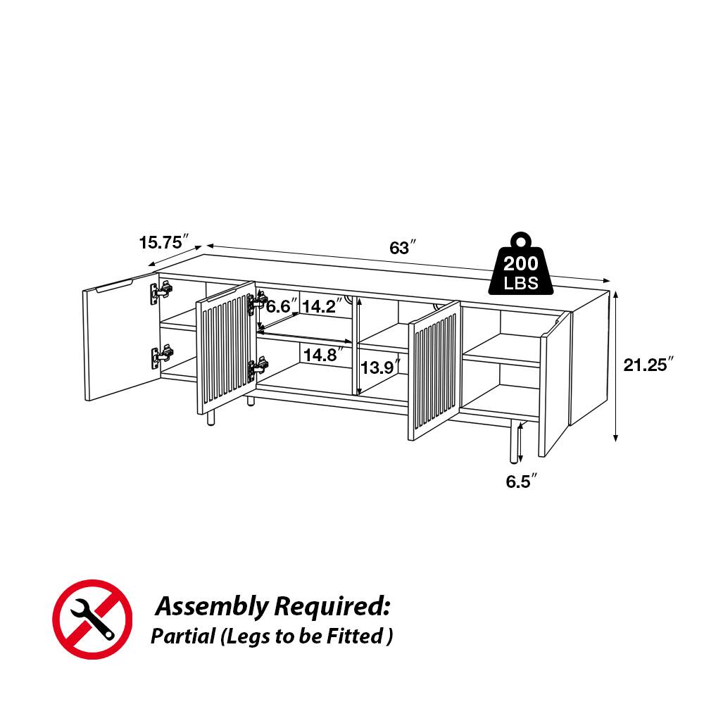 15.75" 6.6" 14.2" 63" 200 LBS 14.8" 13.9" 21.25" 6.5" Assembly Required: Partial (Legs to be Fitted)