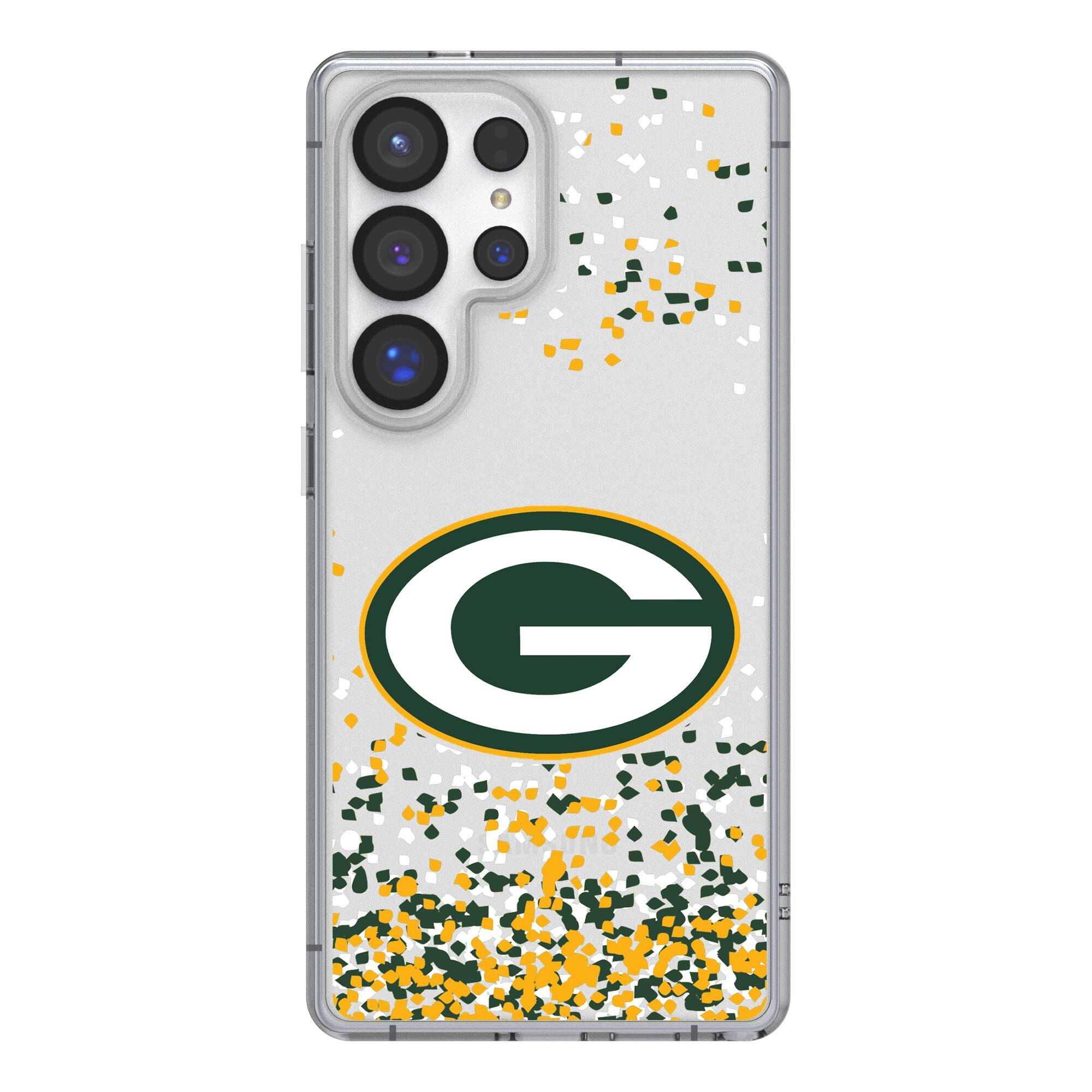 Front. Keyscaper - Green Bay Packers Galaxy Clear Case with Confetti Design - S23 Plus - Multicolor.