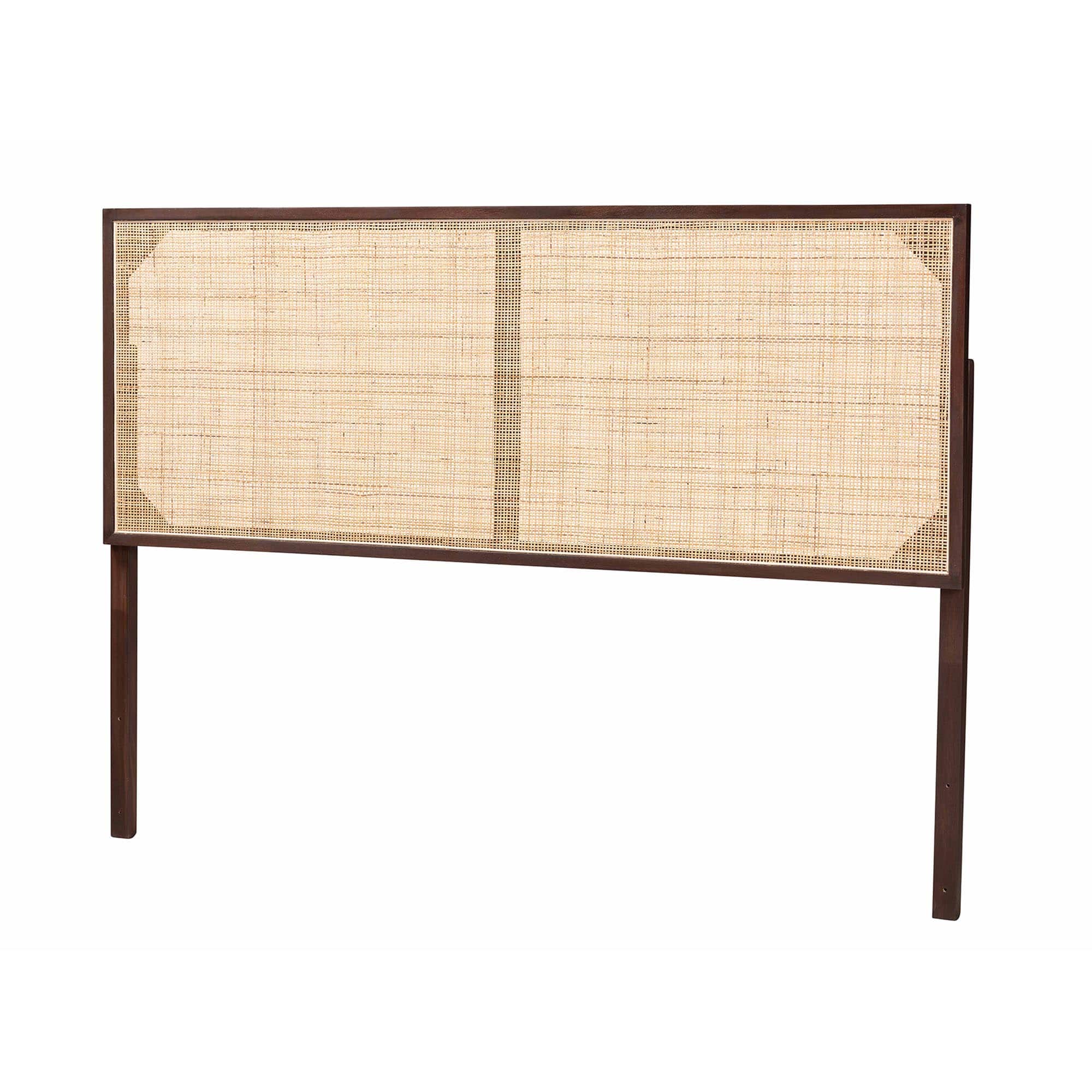 bali & pari - Aurelia Modern Bohemian Dark Brown Finished Bayur Wood and Natural Rattan Queen Size Headboard - Dark Brown/Natural Brown