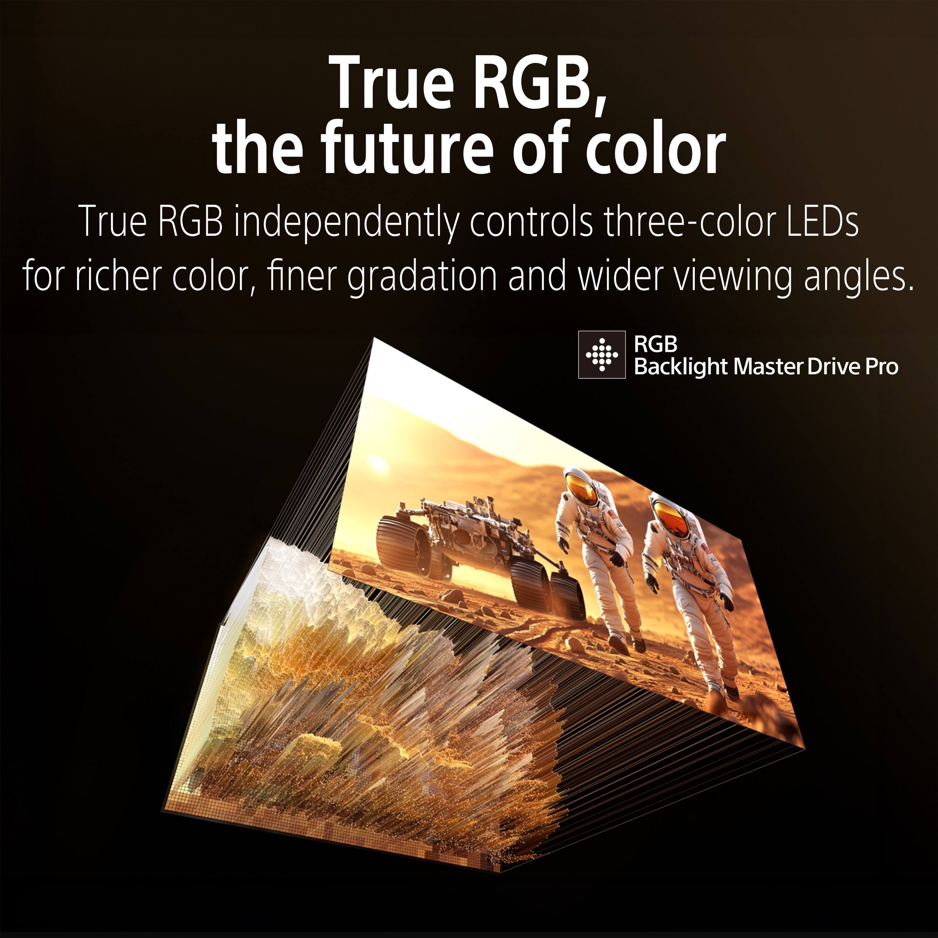 True RGB, the future of color

True RGB independently controls three-color LEDs for richer color, finer gradation and wider viewing angles.

RGB Backlight Master Drive Pro