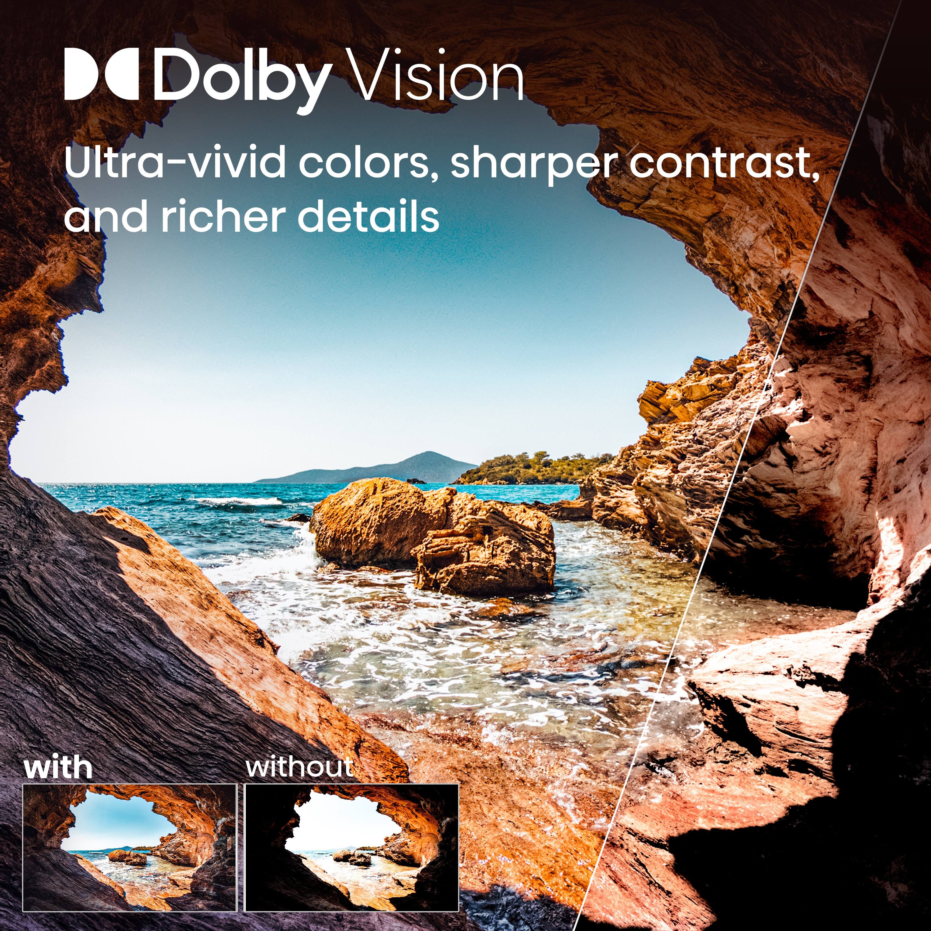 Dolby Vision  
Ultra-vivid colors, sharper contrast, and richer details  

with  
without