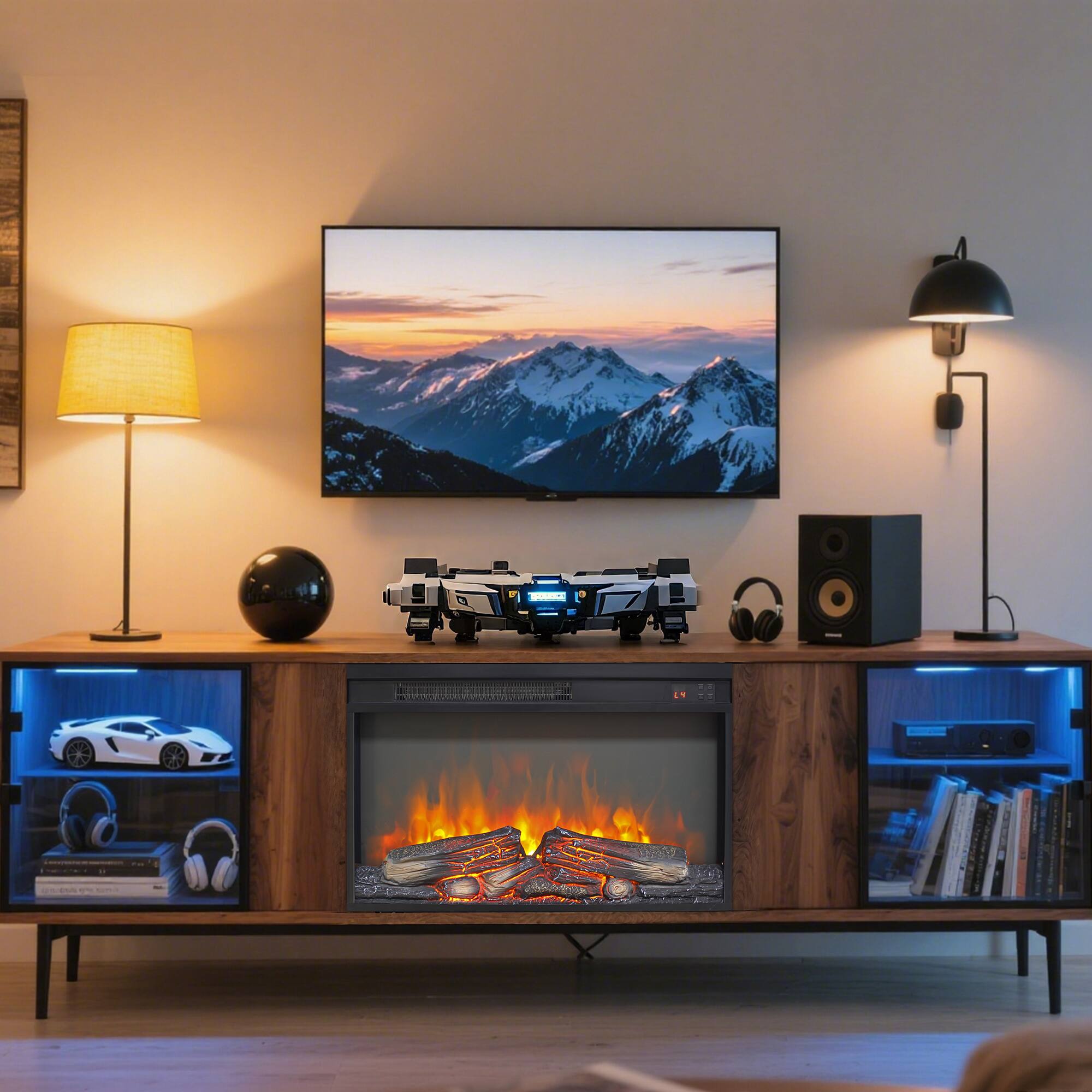 Alt View 1. Ecooso - 26 inch Electric Fireplace Insert, Ultra Thin Heater with Log Set and Remote Timer Function - Antique Black.