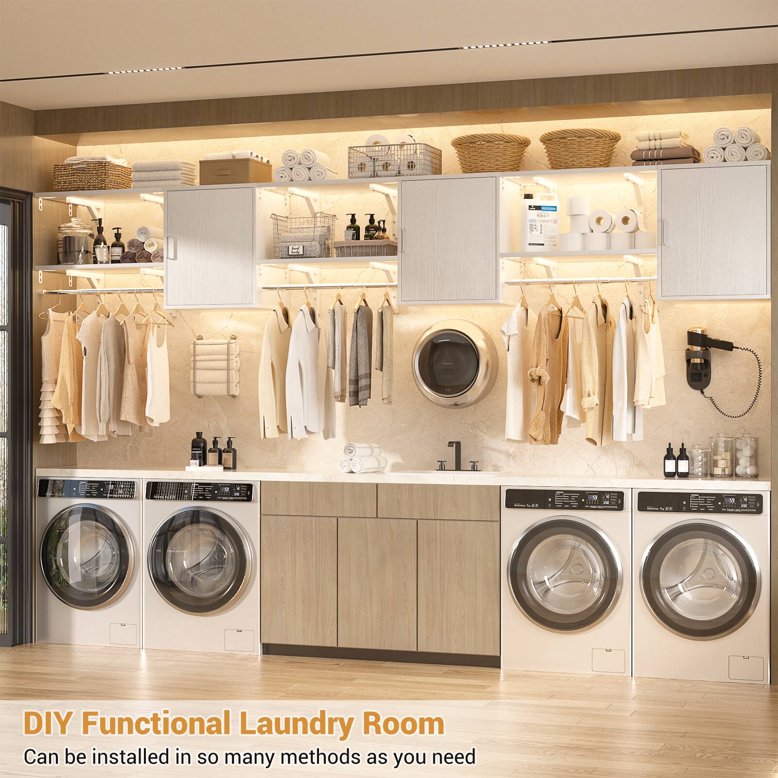 DIY Functional Laundry Room  
Can be installed in so many methods as you need