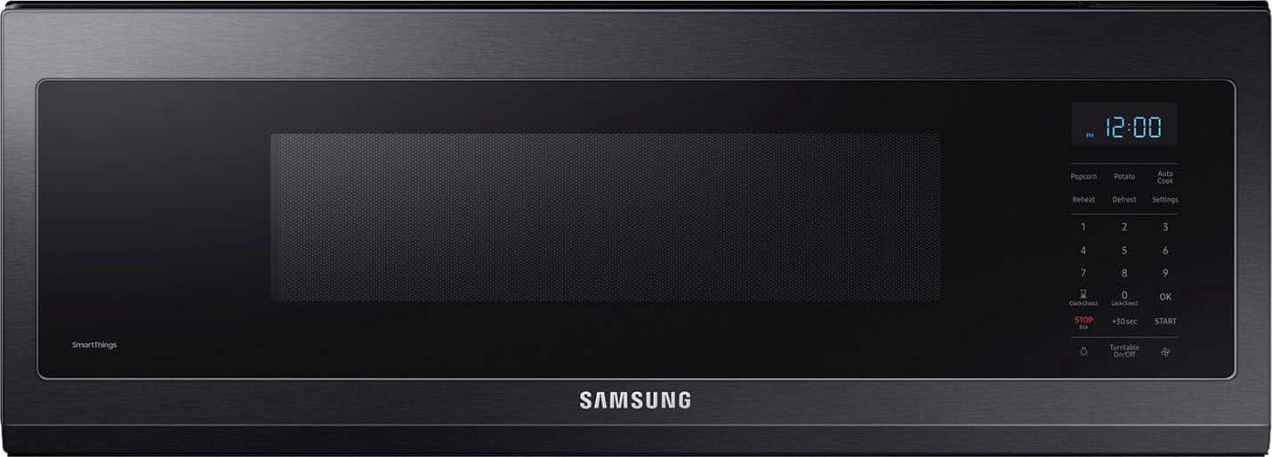 Samsung - 1.1 cu. ft. Smart SLIM Over-the-Range Microwave with 400 CFM Ventilation - Matte Black Steel - Front_Zoom