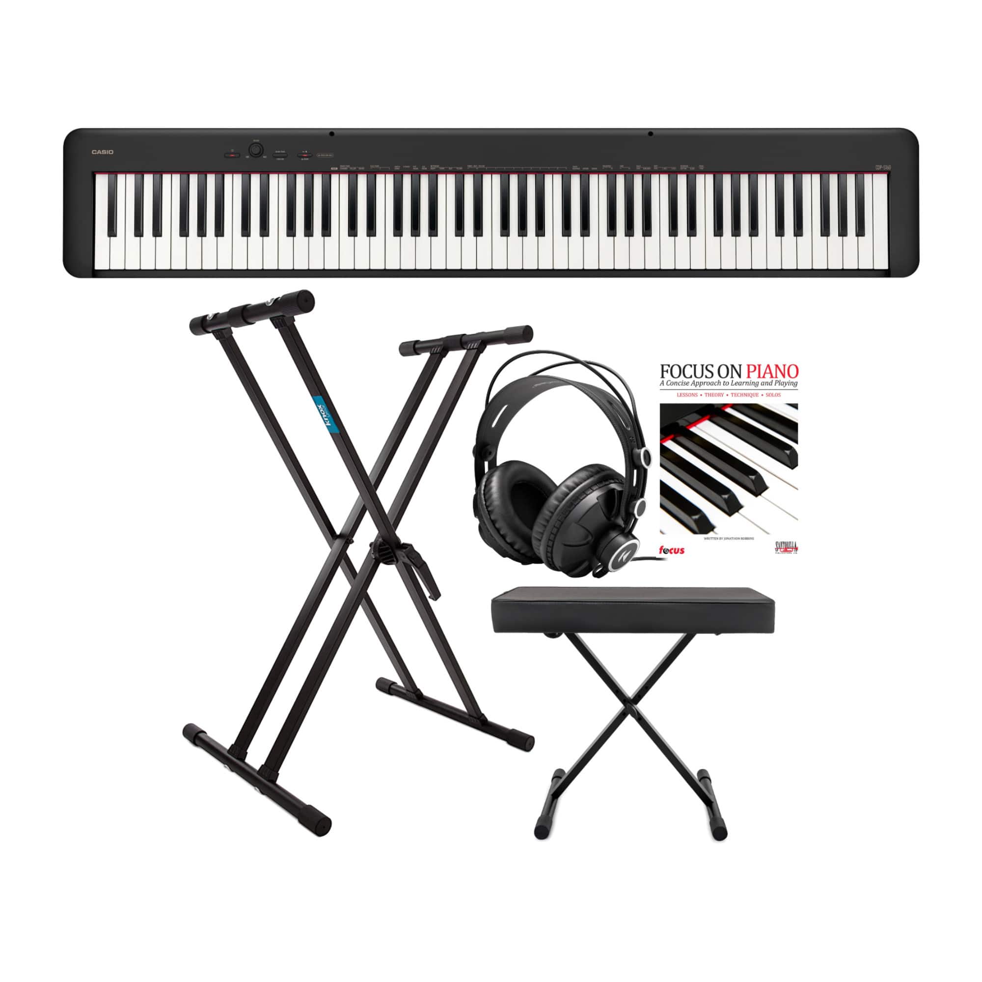 Casio - CDP-S160 88-Key Digital Piano (Black) Bundle with Stand and Accessories