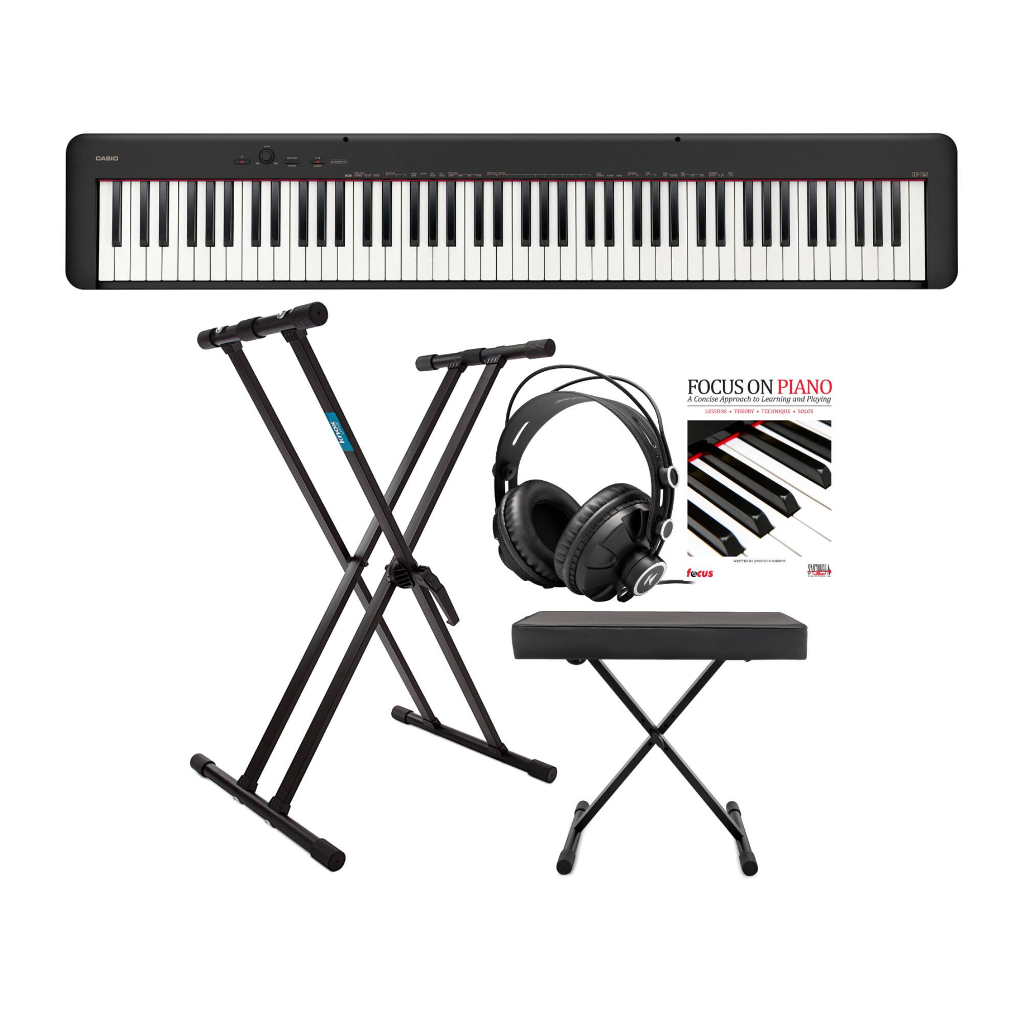 Casio - CDP-S160 88-Key Digital Piano (Black) Bundle with Stand and Accessories