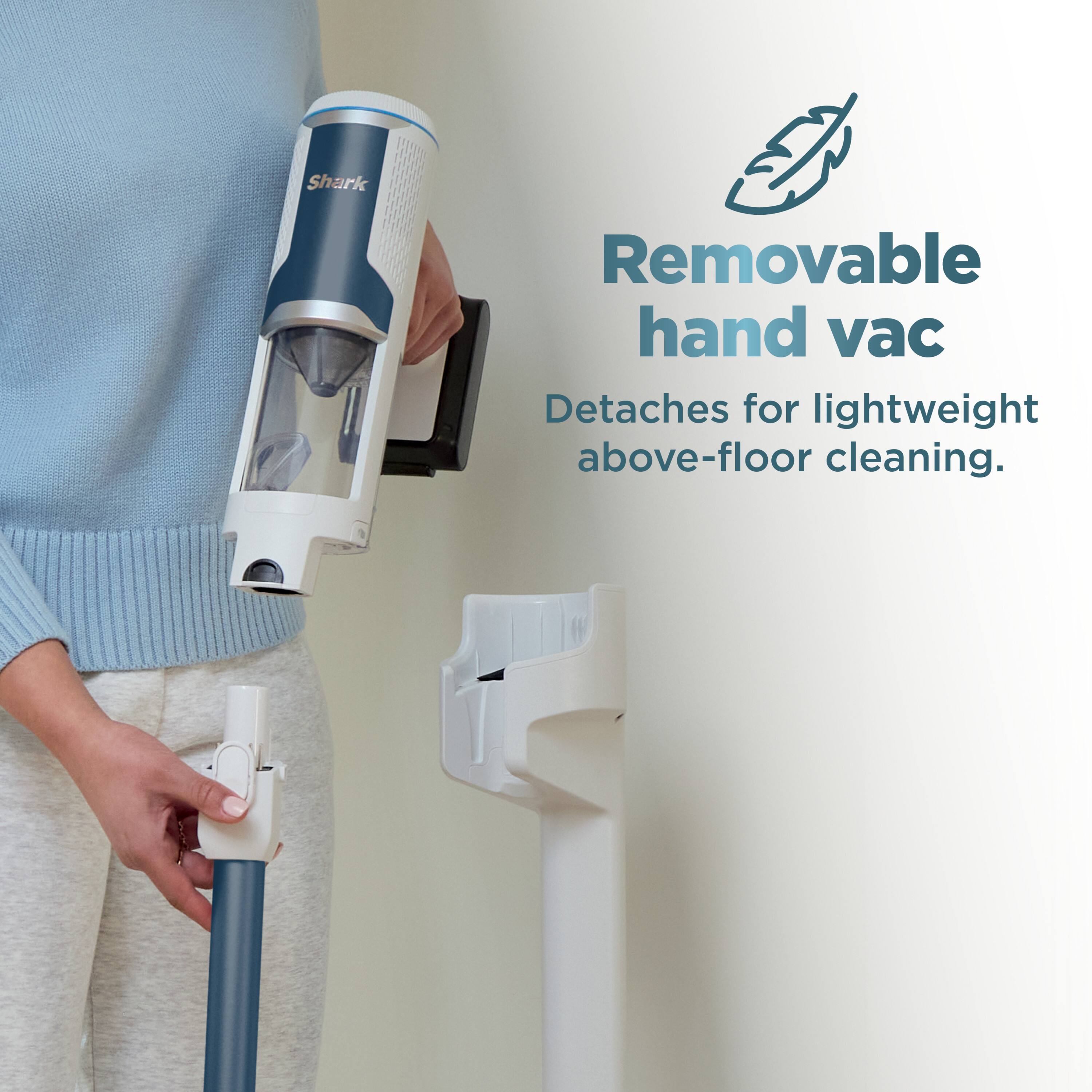 Shark Removable hand vac Detaches for lightweight above-floor cleaning.